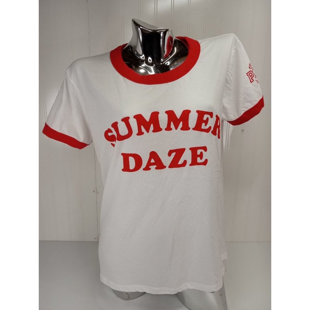 PINK Victorias Secret " Summer Daze " Red White T Shirt Top L Large Used